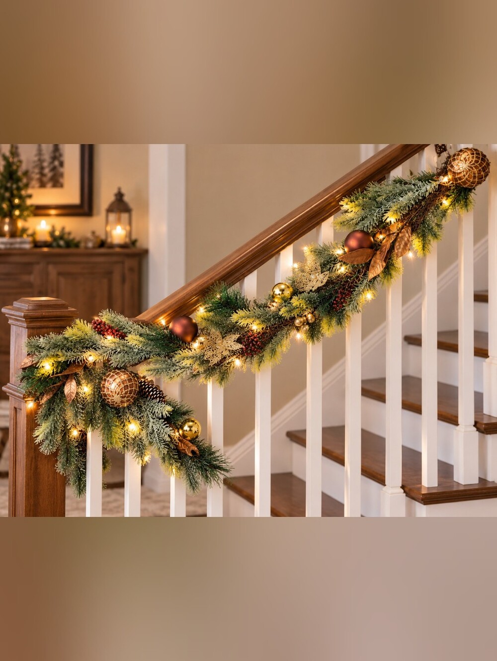 DecorbyHannah 6 Ft Pre-Lit Christmas Garland Bronze Gold Ornaments Battery Opera